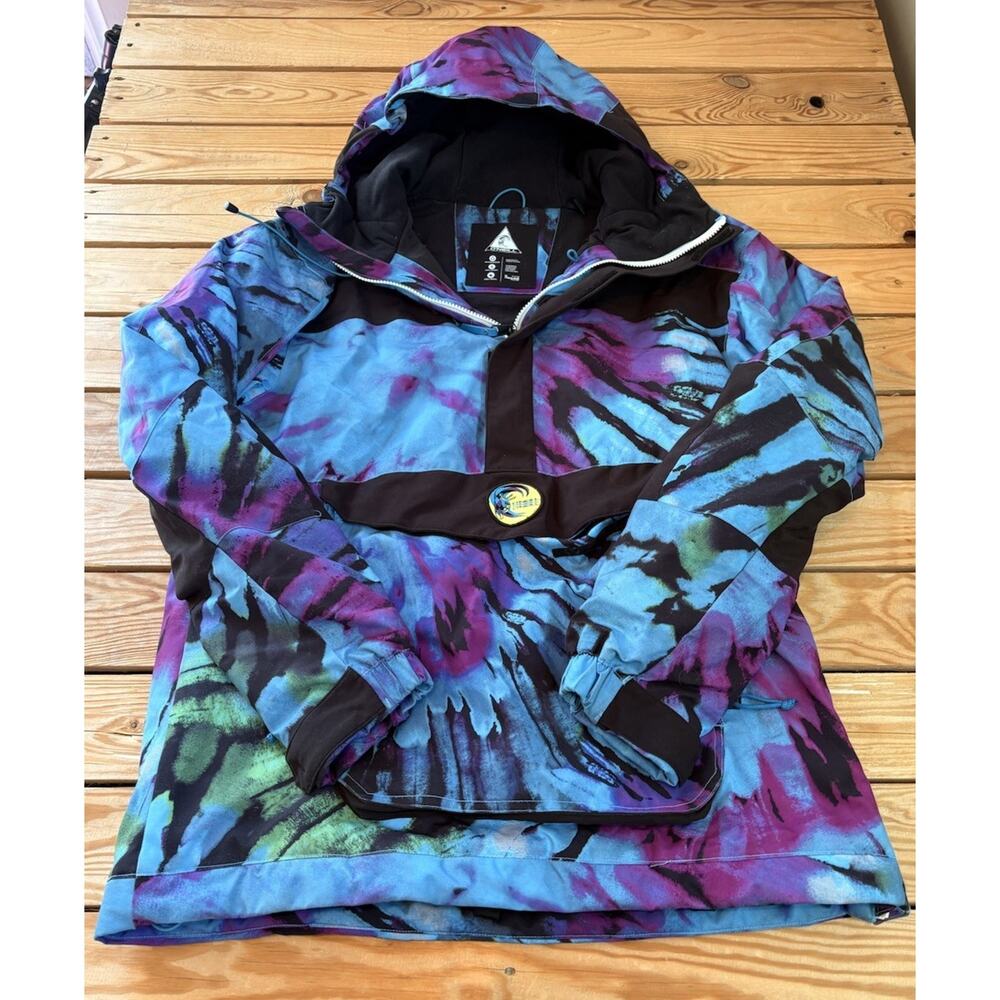 O’Neill Men’s 1/4 Zip Hooded Frozen Wave Anorak Jacket Size L Purple Tie Dye AA